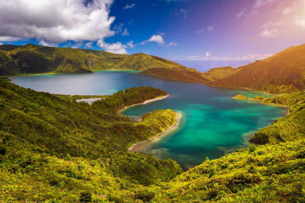 Beautiful panoramic view of Lagoa do Fogo lake in Sao Miguel Island, Azores, Portugal. "Lagoa do Fogo" in SÃ£o Miguel Island, Azores. Panoramic image of Lagoa do Fogo, Sao Miguel, Azores, Portugal. Beautiful panoramic view of Lagoa do Fogo lake in Sao Miguel Island, Azores, Portugal. "Lagoa do Fogo" in SÃ£o Miguel Island, Azores. Panoramic image of Lagoa do Fogo, Sao Miguel, Azores, Portugal. sao miguel azores stock pictures, royalty-free photos & images