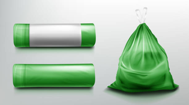 mülltüte mockup, plastikrolle, sack mit müll. - garbage bag garbage bag plastic stock-grafiken, -clipart, -cartoons und -symbole