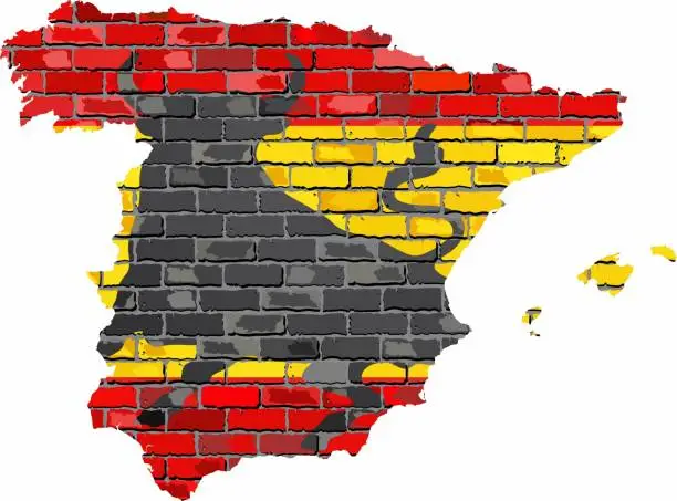 Vector illustration of Spain map on a brick wall