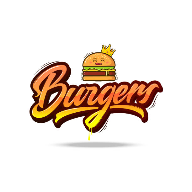햄버거 벡터 글자 일러스트레이션. - hamburger bun barbecue sign stock illustrations