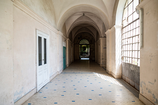 Internal space into the abandoned insane Asylum, Leonardo Bianchi, in Naples, Italy.