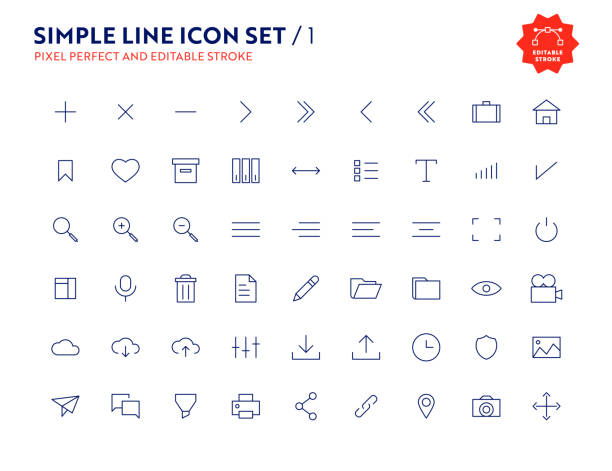 illustrazioni stock, clip art, cartoni animati e icone di tendenza di simple line icon set pixel perfect and editable stroke - conceptual symbol