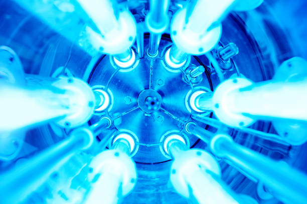 Ultraviolet lamps for water disinfection Ultraviolet lamps in a water disinfection plant electromagnetic photos stock pictures, royalty-free photos & images