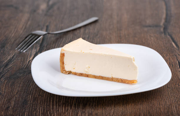 istock Slice of New York style cheesecake on a white plate. 1271782332