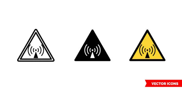 Vector illustration of Non ionizing radiation icon of 3 types color, black and white, outline. Isolated vector sign symbol