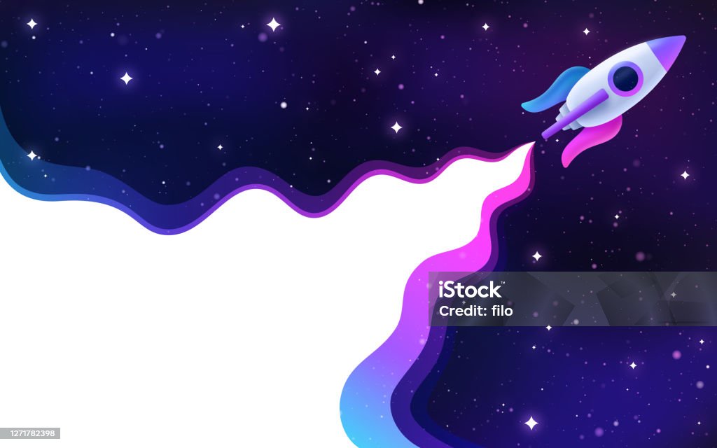 Космический корабль Ракета Blasting Off в космос - Векторная графика Ракета роялти-фри Космический корабль Ракета Blasting Off в космос - Векторная графика Ракета роялти-фри