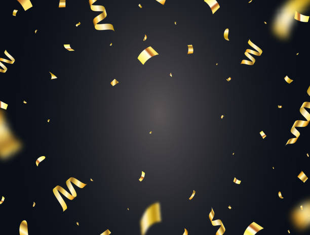 istock Gold confetti frame on dark background. Falling glowing gold confetti frame. Bright golden festive tinsel. Party backdrop. Holiday design elements for web banner, poster, flyer. Vector illustration 1271785381