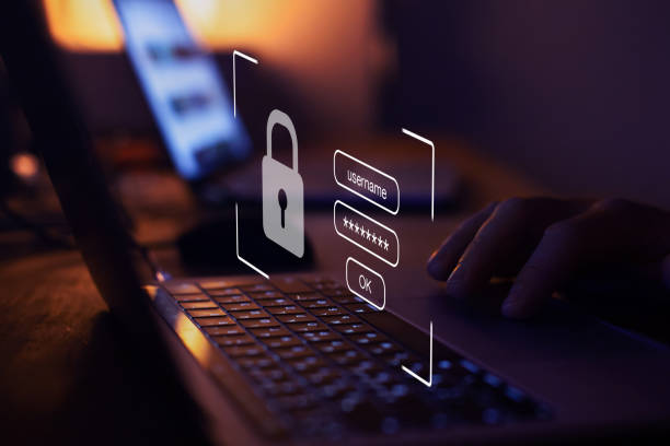 login e password, concetto di sicurezza informatica, protezione dei dati e accesso protetto a internet - log on foto e immagini stock