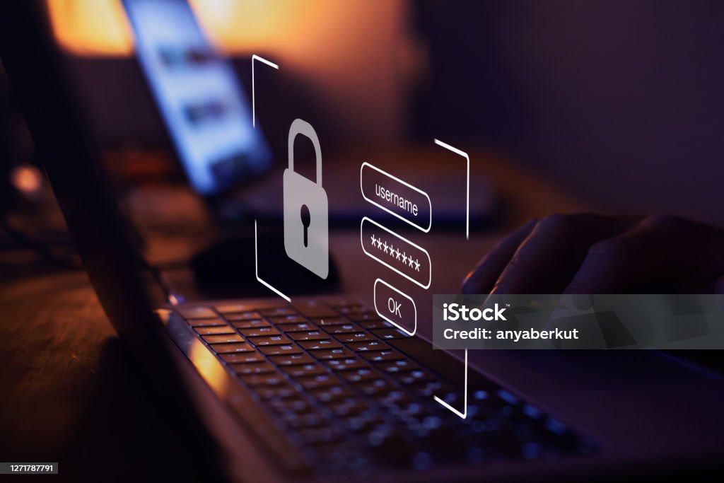 login and password, cyber security concept, data protection and secured internet access user typing login and password, cyber security concept, data protection and secured internet access, cybersecurity Password Stock Photo
