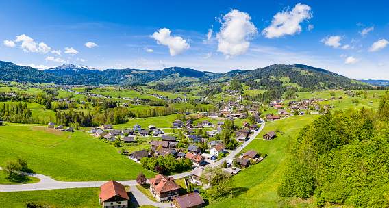 Aerial view of the small village Egg in Vorarlberg, the most western state of Austria.