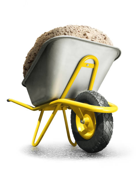 istock Yellow wheelbarrow on single wheel. Isolated. Work 1271790405