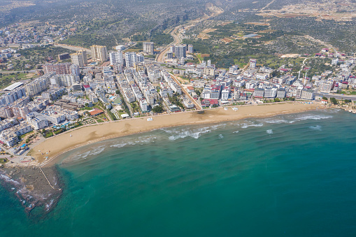 Aerial view of Maiden's Castle coast (Kizkalesi) in Mersin Province of Turkey.