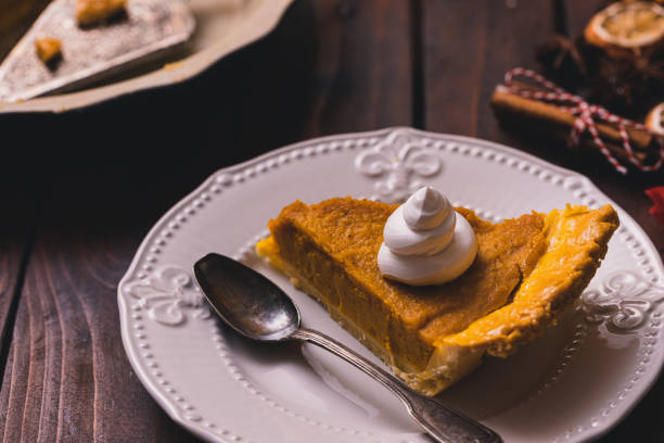 istock Thanksgiving holiday pumpkin pie with whipped topping 1271792883