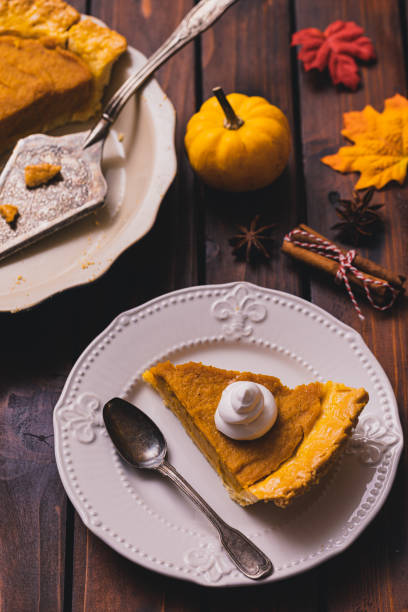 istock Thanksgiving holiday pumpkin pie with whipped topping 1271792917