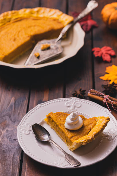 istock Thanksgiving holiday pumpkin pie with whipped topping 1271792924