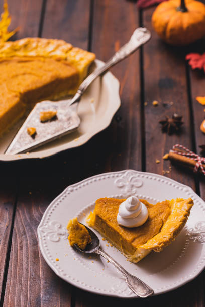 istock Thanksgiving holiday pumpkin pie with whipped topping 1271792933