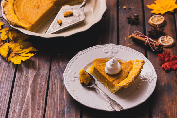 istock Thanksgiving holiday pumpkin pie with whipped topping 1271792936