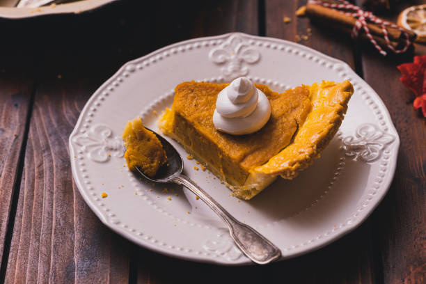 istock Thanksgiving holiday pumpkin pie with whipped topping 1271792940