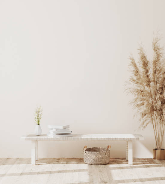 istock Empty white wall mock up in modern interior background in scandinavian style with decoration, 3d rendering 1271794942