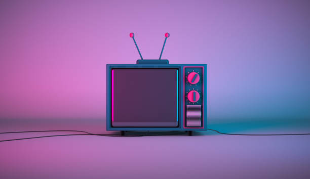 Television cartoon mock up 3d rendering, Scene of television cartoon mock up with blank empty space, setting on colorful room and lighting background. retro style stock pictures, royalty-free photos & images