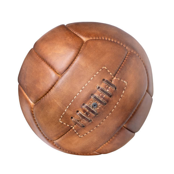 istock Brown soccer leather ball isolated on white background. 1271797571