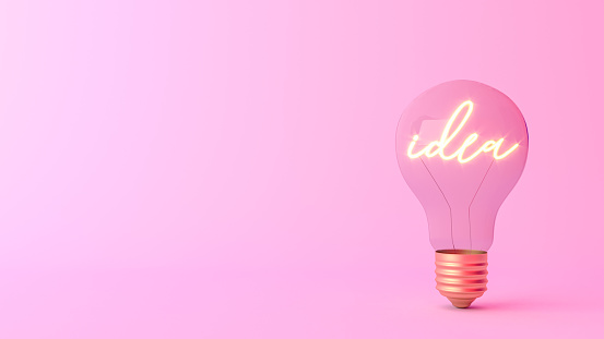 Idea word shining in the light bulb. Creativity and innovation concept, 3D Rendering