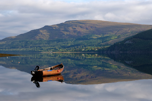 The still waters of Loch Long on a summers day in Scotland, UK.