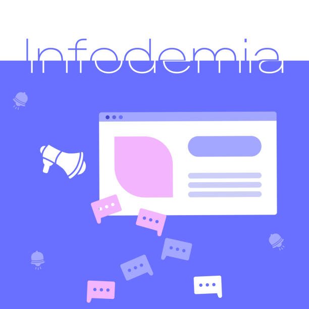 istock Infodemia text on purple backdrop. White loudhailer for social banner or propaganda poster, social network warning, info card 1271820520
