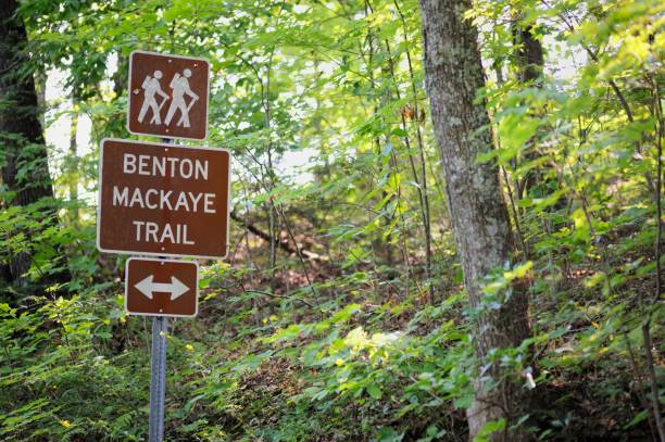 Benton MacKaye Trail road sign Sign near road for Benton MacKaye Trail in Cherokee National Forest tennessee road sign stock pictures, royalty-free photos & images