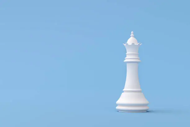 Plaster Queen Chess Piece on blue background