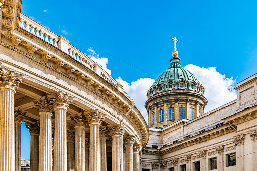 Kazan Cathedral on the blue sky background.