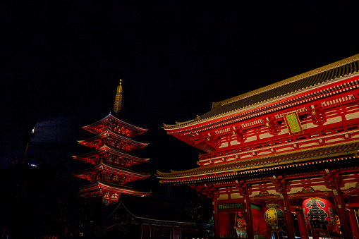 People at night Sensoji Temple in Tokyo, Japan Sep 22 2018. It is the most famous Buddhist temple in Asakusa district. Sensoji Temple is one of the main tourist attraction in Tokyo, Japan.