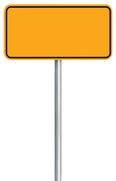 Blank Yellow Road Sign Isolated, Large Warning Copy Space, Black Frame Roadside Signpost Signboard Pole Post Empty Traffic Signage