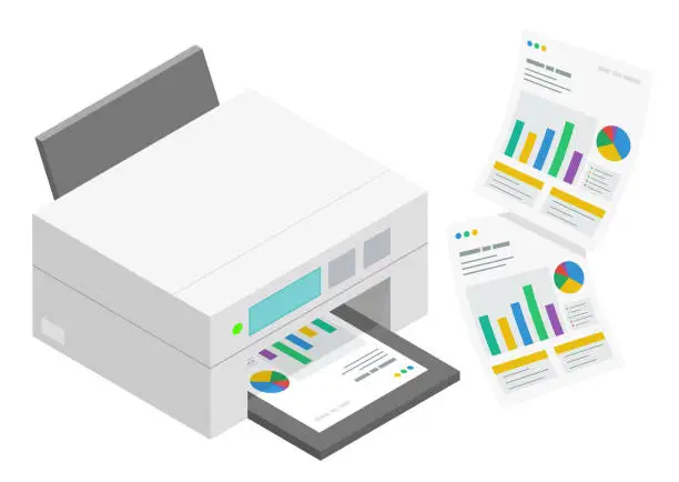 Vector illustration of Illustration of a printer and printing paper for printing documents