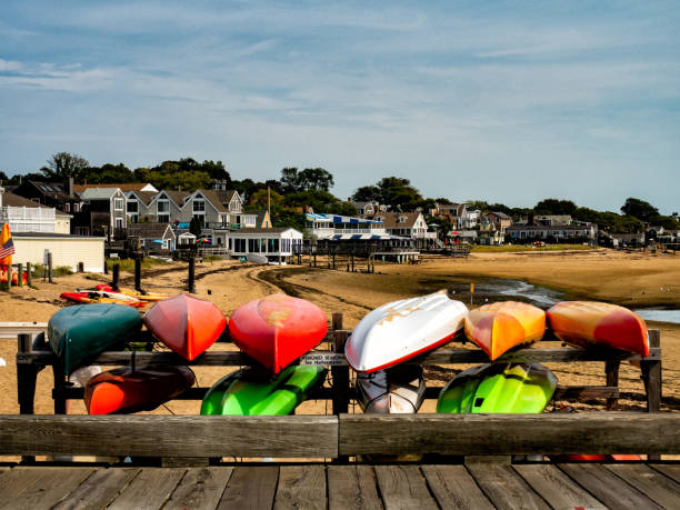 Stored kayaks on the beach in Provincetown, Cape Cod