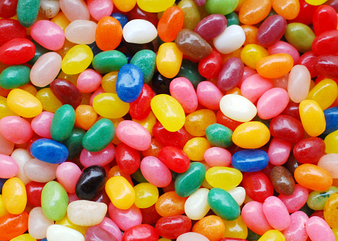 Closeup of multi coloured jelly beans.