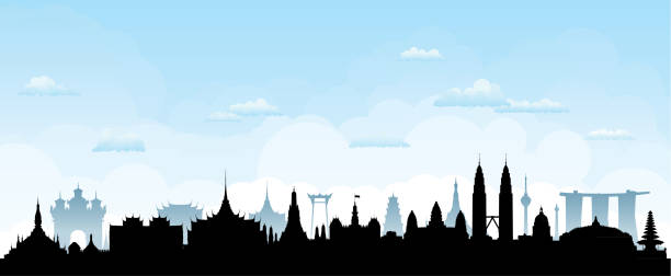 ilustrações, clipart, desenhos animados e ícones de silhueta skyline do sudeste da ásia (todos os edifícios são detalhados, completos e moveveis) - siem riep illustrations