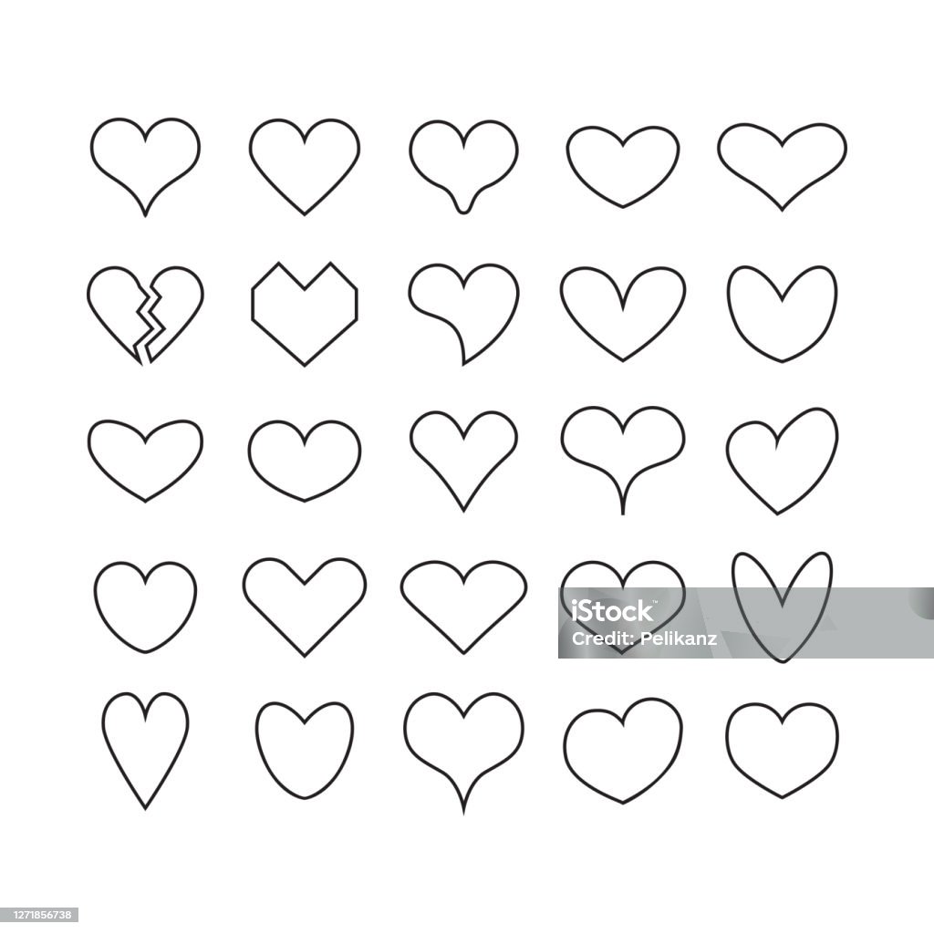 Mực Đen Dễ Thương Dòng Và Cô Lập Các Biểu Tượng Hình Trái Tim Đẹp ...