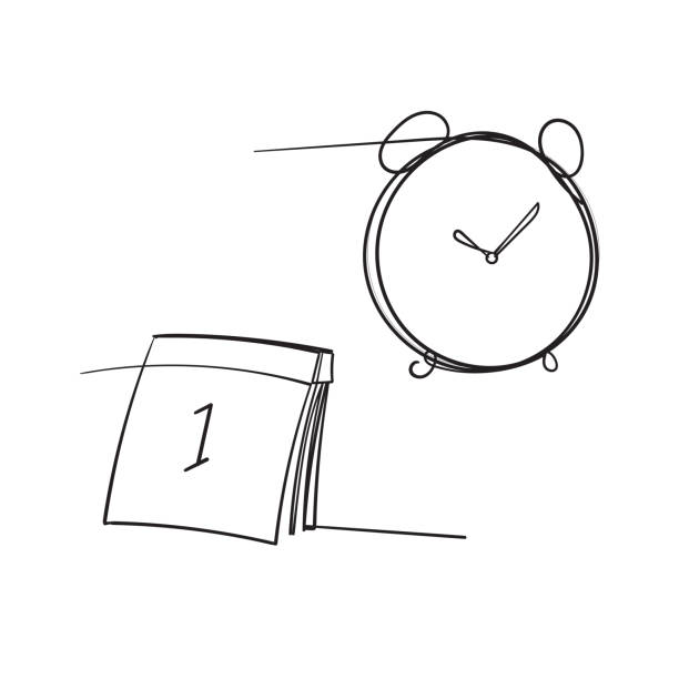 ilustrações, clipart, desenhos animados e ícones de desenhados à mão ícones lineares do vetor do tempo e do relógio. gerenciamento de tempo. temporizador, velocidade, alarme, gerenciamento de tempo, vetor de ilustração de símbolo de calendário. doodle - hourglass time timer measuring