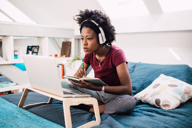 istock Young African-American freelancer working in her bed 1271863901