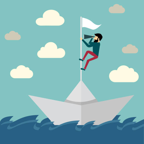 istock Businessman is sailing on paper boat in ocean. 1271866634