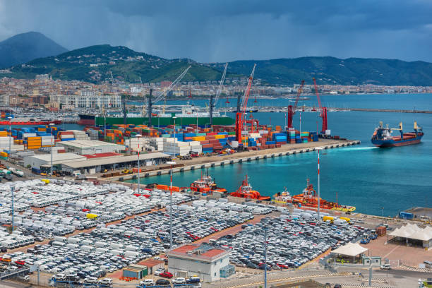 view of the seaport in the italian city of salerno - salerno imagens e fotografias de stock