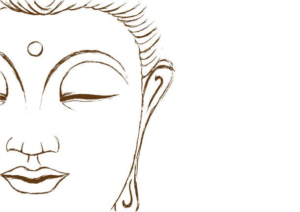 Illustration of a Buddha face Illustration of a half Buddha head on white background buddha face stock illustrations