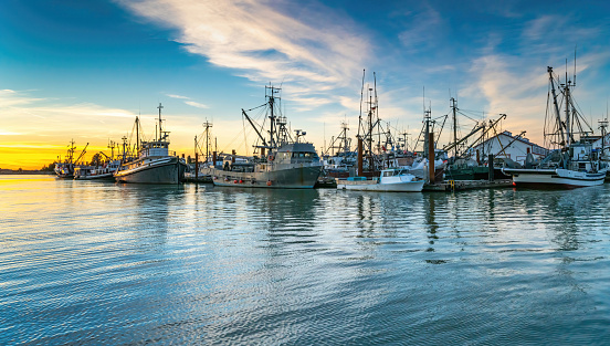 Sunset seascape of steveston harbour of Richmond, Canada