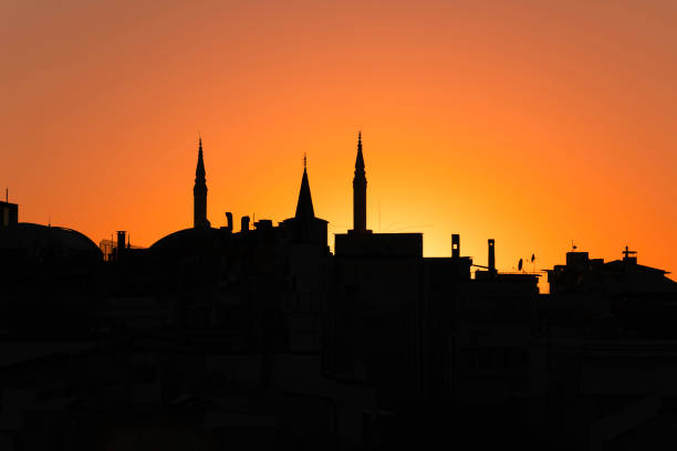 istock Istanbul silhouette with sunset sky, Turkey 1271876427