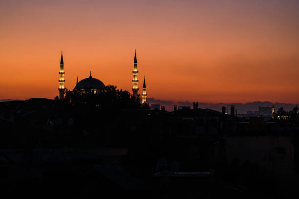 istock Sunset over Istanbul Silhouette, orange sky, Turkey 1271876482
