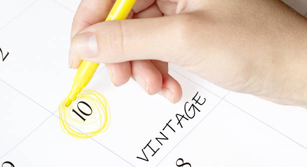 istock hand encircles a date on a calendar with text vintage yellow felt-tip pen 1271877364