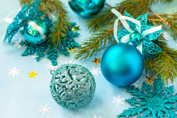 istock Christmas background. Composition Christmas decor on a blue background. 1271878568