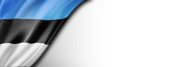 Estonia flag isolated on white. Horizontal panoramic banner.
