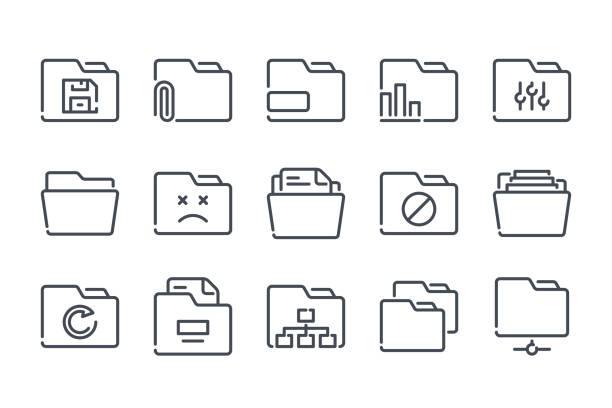 Folder related line icon set. Document archive linear icons. File organization outline vector signs and symbols collection. Folder related line icon set. Document archive linear icons. File organization outline vector signs and symbols collection. open access repository stock illustrations